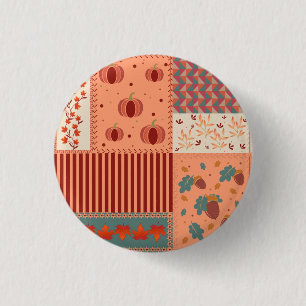 Herbstblatt-Eichen-Patchwork-Muster Kunst Button