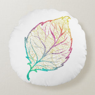 Herbstblatt elegant niedlich pastellrosa aquamarin rundes kissen