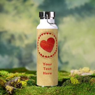 Herbstblatt-Herzen auf altem Papier Trinkflasche