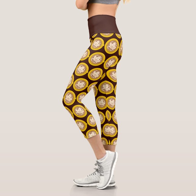 Herbstblatt Kaffee Latte Capri Leggings (Links)