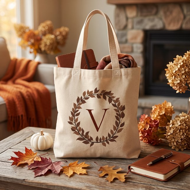 Herbstblatt-Monogramm Initiale Herbstdesign Tragetasche (Autumn Leaf Monogram Initial Name Fall Design Tote Bag
)