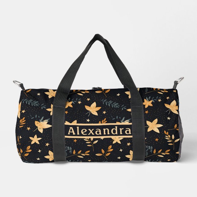 Herbstblatt Schwarzes Muster Duffel Tasche (Vorderseite)
