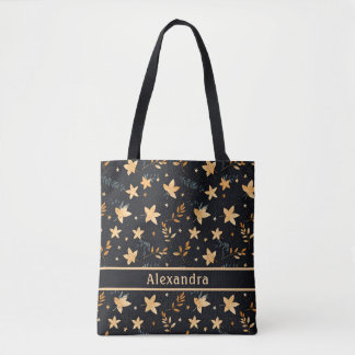 Herbstblatt Schwarzes Muster Tote Tasche