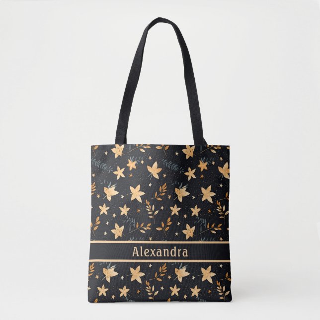 Herbstblatt Schwarzes Muster Tote Tasche (Vorderseite)