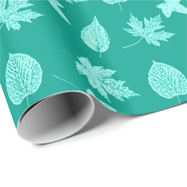 Herbstblätter - Aqua und Türkis Geschenkpapier (Rolleneckpunkt)
