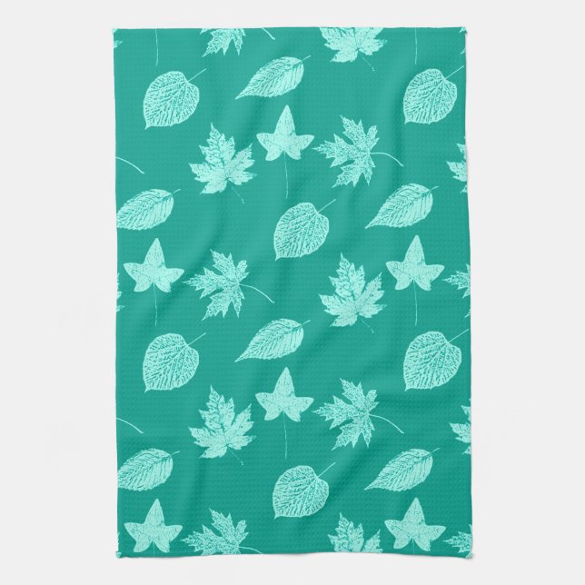Herbstblätter - Aqua und Türkis Handtuch (Vertikal)