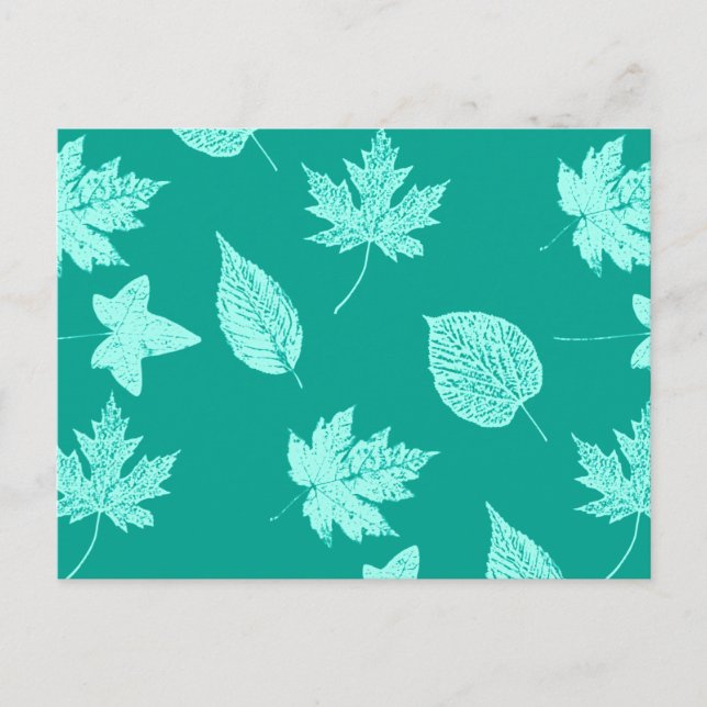 Herbstblätter - Aqua und Türkis Postkarte (Vorderseite)