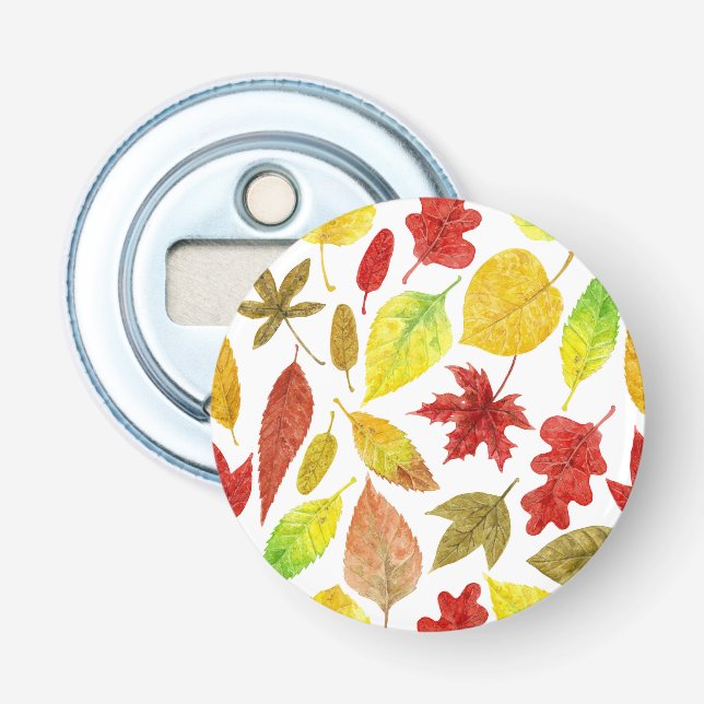 Herbstblätter, Aquarellfarbe weiß Flaschenöffner (Vorderseite)