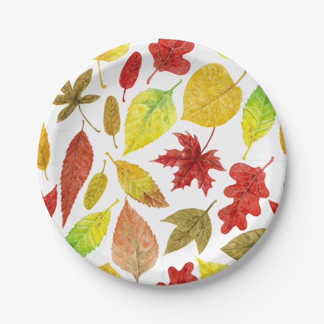 Herbstblätter, Aquarellfarbe weiß Pappteller (Vorderseite)