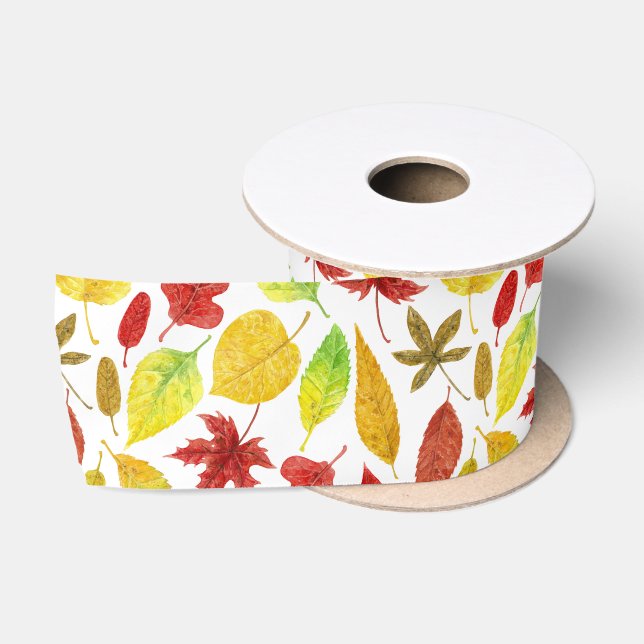 Herbstblätter, Aquarellfarbe weiß Satinband (Spule)