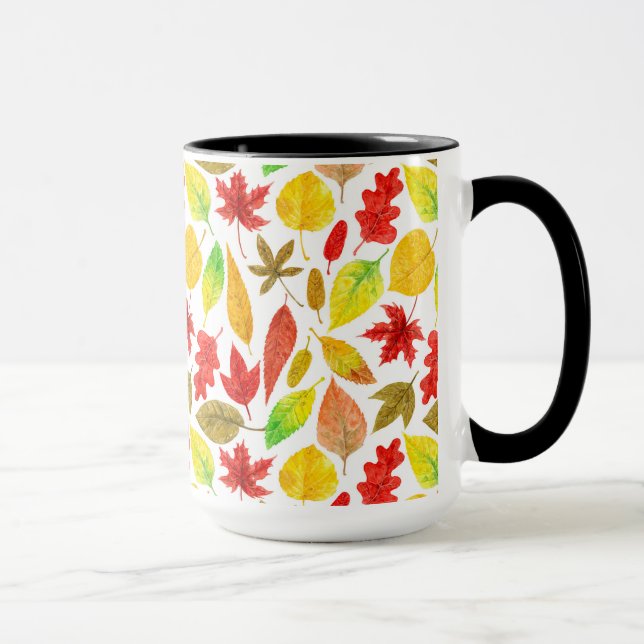 Herbstblätter, Aquarellfarbe weiß Tasse (Rechts)