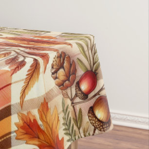 Herbstblätter auf Karierter Saison Tischdecke