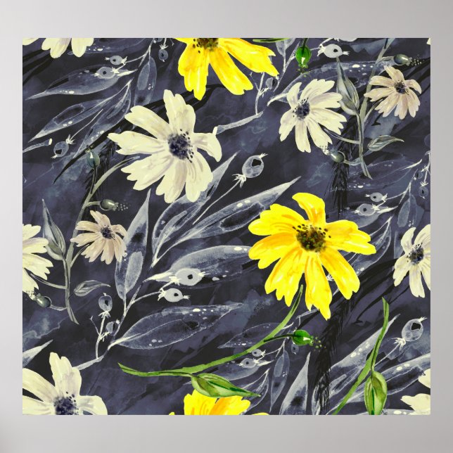 Herbstblätter, Beeren: Aquarellmuster. Poster (Vorne)