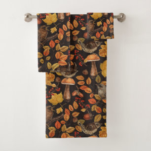 Herbstblätter, Beeren, Pilze und Früchte Badhandtuch Set