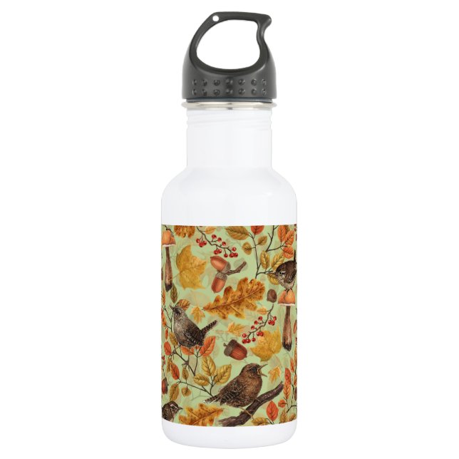 Herbstblätter, Beeren, Pilze und Früchte Edelstahlflasche (Vorderseite)