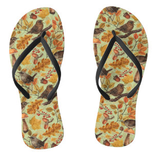 Herbstblätter, Beeren, Pilze und Früchte Flip Flops