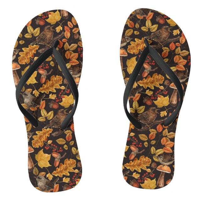 Herbstblätter, Beeren, Pilze und Früchte Flip Flops (Fußbett)