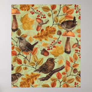 Herbstblätter, Beeren, Pilze und Früchte Poster