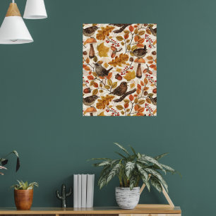 Herbstblätter, Beeren, Pilze und Früchte Poster