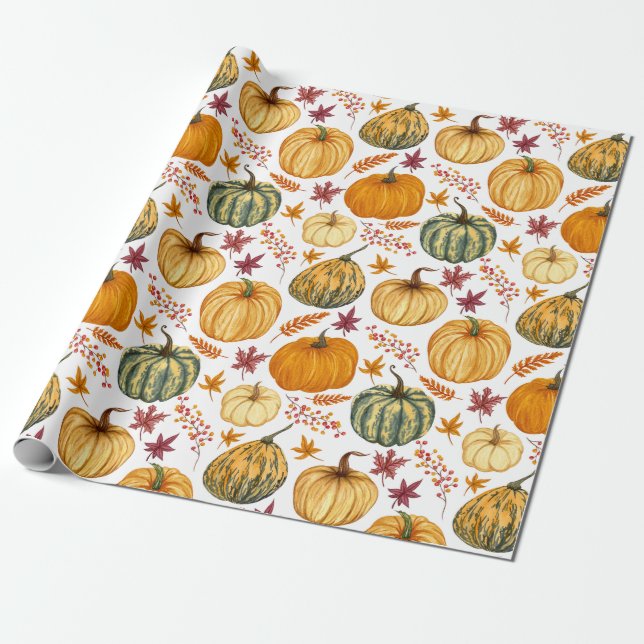 Herbstblätter, Beeren und Kürbisse  Geschenkpapier (Ungerollt)