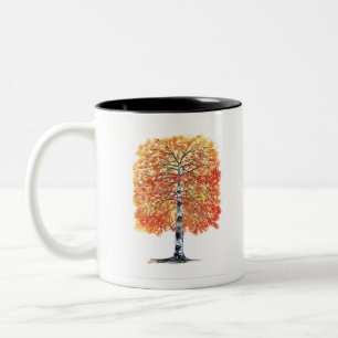 Herbstblätter Birke Wasserfarbe Herbstbaum Zweifarbige Tasse