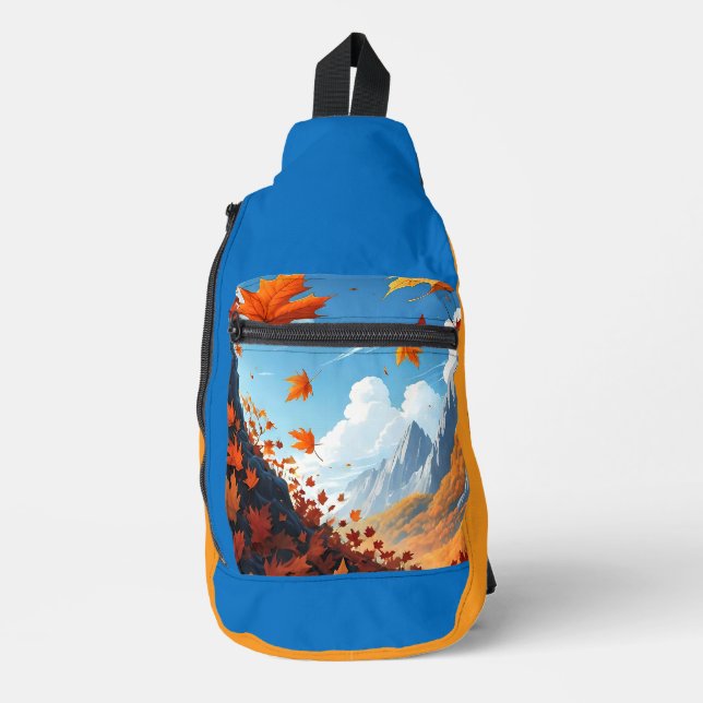Herbstblätter blau-orange  crossbody bag (Vorderseite)