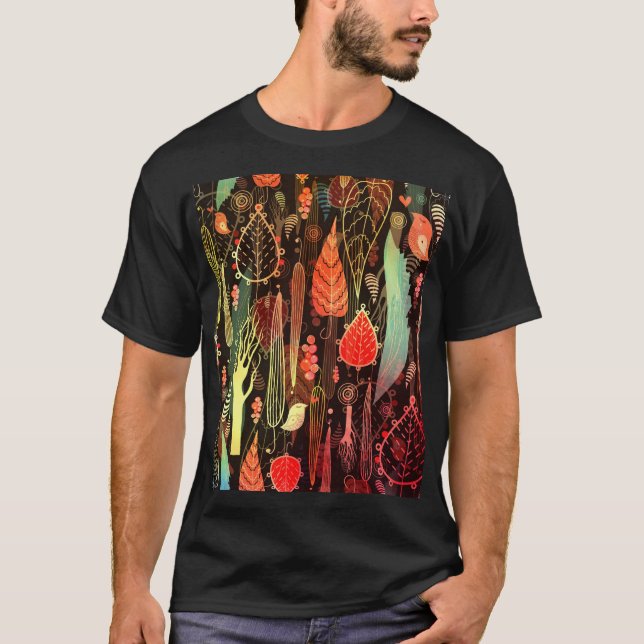 Herbstblätter: dunkles, nahtloses Muster. T-Shirt (Vorderseite)