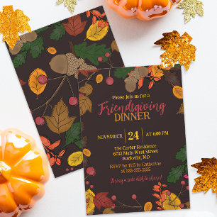 Herbstblätter Eicheln Beeren Freundes-Dankfest-Ess Einladung