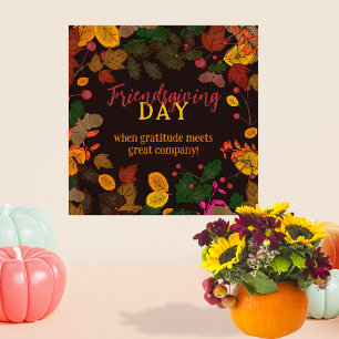 Herbstblätter Eicheln Beeren Friendsgiving Zitat Poster