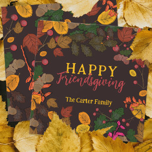 Herbstblätter Eicheln Beeren Frohes Friendsgiving Feiertagskarte