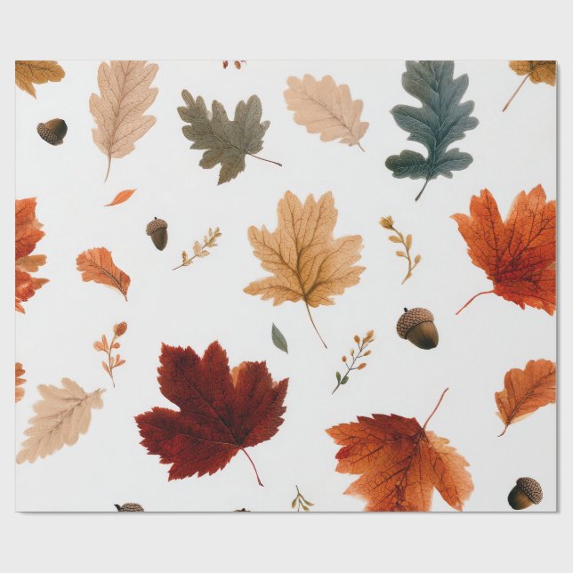 Herbstblätter & Eicheln Geschenkpapier (Flach)