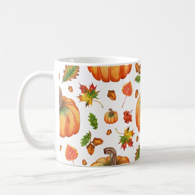 Herbstblätter, Eichen: Aquarellmuster. Kaffeetasse (Links)