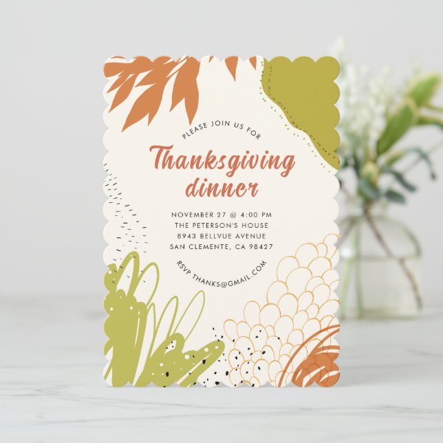 Herbstblätter Einladung zum Thanksgiving-Dinner (Stehend Vorderseite)