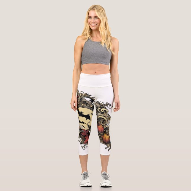 Herbstblätter. Halloween-Muster. Capri Leggings (Vorderseite)