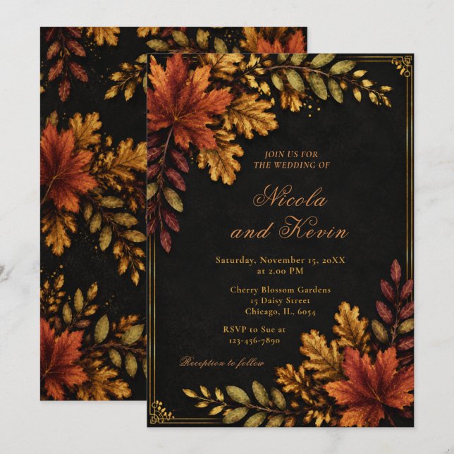 Herbstblätter Hochzeit Einladung (Vorne/Hinten)