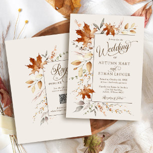 Herbstblätter Hochzeit im ländlichen Stil Elfenbei Einladung