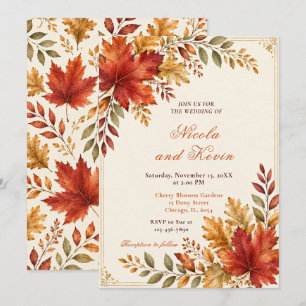 Herbstblätter Hochzeitscreme Einladung