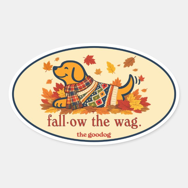 Herbstblätter-Hundefreund Ovaler Aufkleber (Vorderseite)