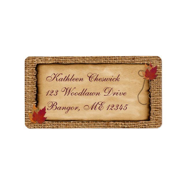 Herbstblätter, IMITATE Burlap-Rücksendeadresse Eti Adressaufkleber (Vorne)