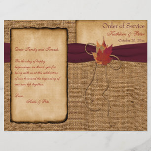 Herbstblätter, IMITATE Burlap Wedding Programm - W