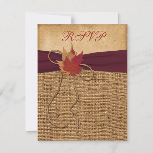Herbstblätter, IMITATS Burlap RSVP Card - Wein (Vorderseite)