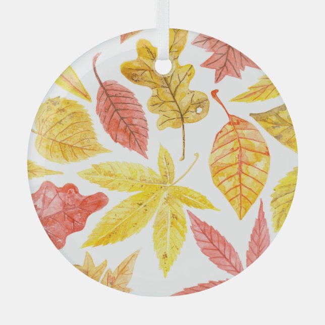 Herbstblätter in Aquarellfarbe, buntes Muster. Ornament Aus Glas (Vorderseite)