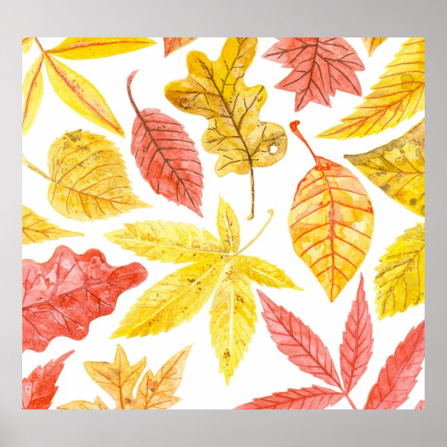 Herbstblätter in Aquarellfarbe, buntes Muster. Poster (Vorne)
