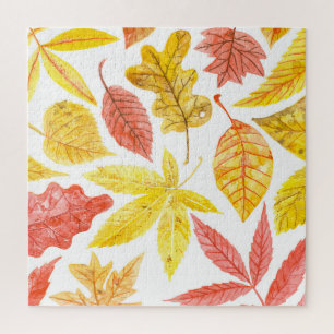 Herbstblätter in Aquarellfarbe, buntes Muster. Puzzle