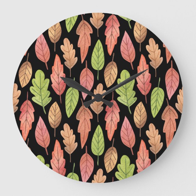 Herbstblätter in Aquarellfarben: nahtloses Muster Große Wanduhr (Vorderseite)