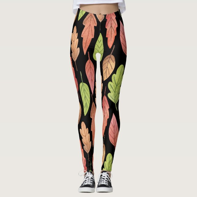 Herbstblätter in Aquarellfarben: nahtloses Muster Leggings (Vorderseite)