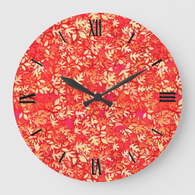 Herbstblätter, Korallenorange Große Wanduhr (Vorderseite)
