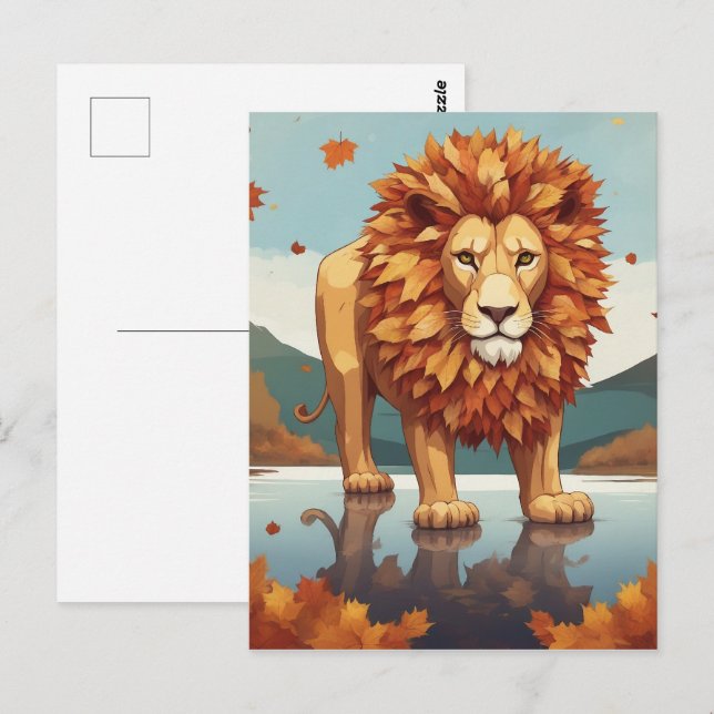 Herbstblätter Männlicher Löwe Postkarte (Vorne/Hinten)