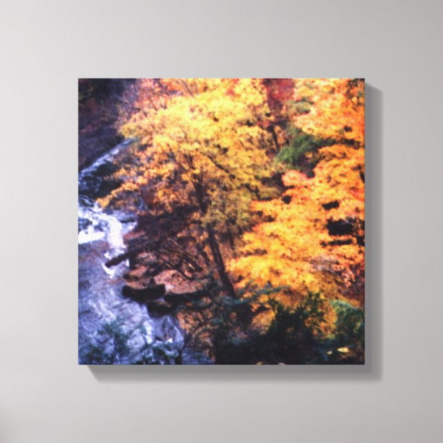 Herbstblätter mit Fluss Leinwanddruck (Vorderseite)