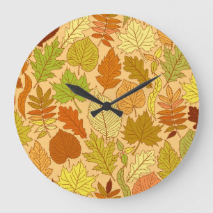 Herbstblätter: nahtloser Stoffdruck Große Wanduhr